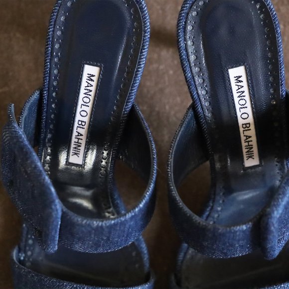 SOLD! Manolo Blahnik Denim Sandal Heel with Buckle - Picture 8 of 10